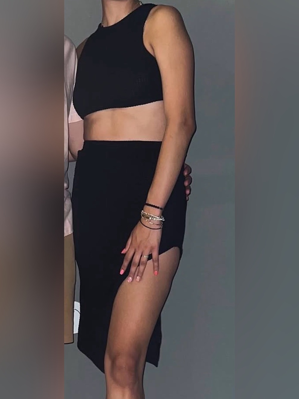 Black Two-Piece Crop Top & High-Slit Skirt Set